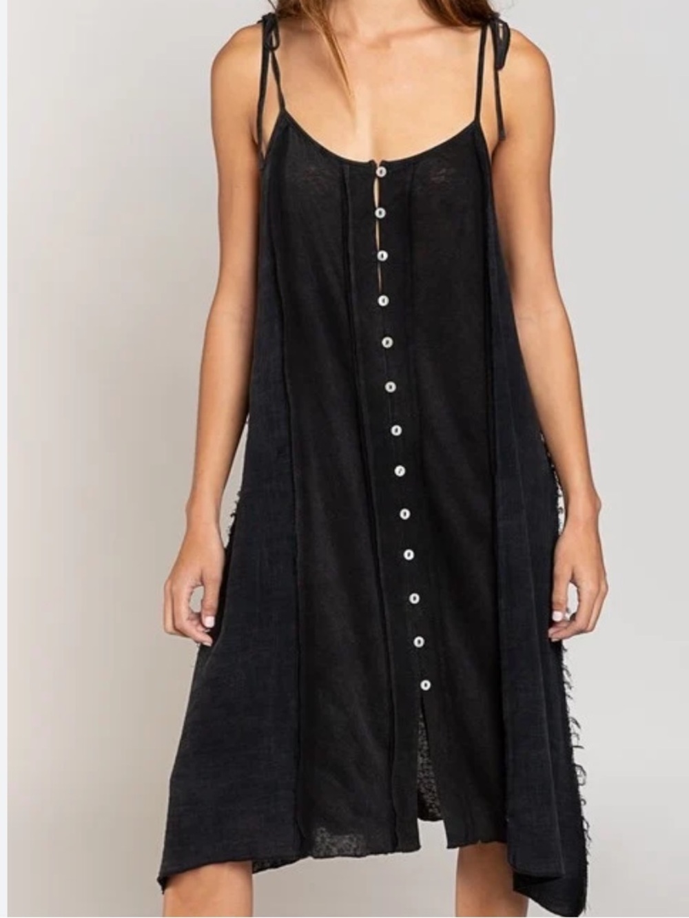 POL Black Spaghetti Strap Button-Front Midi Dress size small